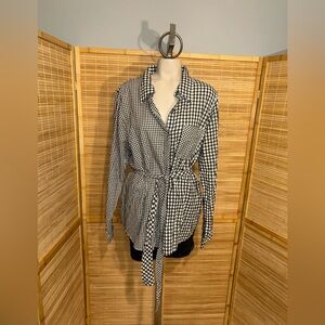 Buckle Black black white gingham button-down shirt blouse tie waist NWT size XL